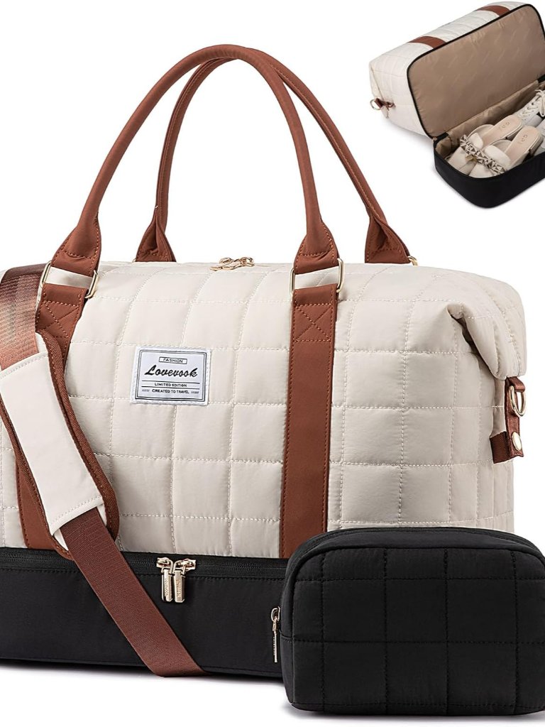 Travel Duffle Bag With Shoe Compartments - Carry On Overnight Bag & Weekender Ba